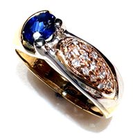 Anneau Femme Anni '80 in Or Zaffiro blu ZAF CT 0.56 DIA CT 0.11 G/VVS